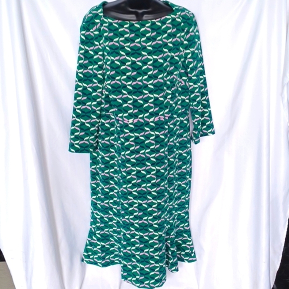 Boden Dress 12R US Violet in Forest Ribbons Green Pink Tulip Hem - Picture 3 of 7